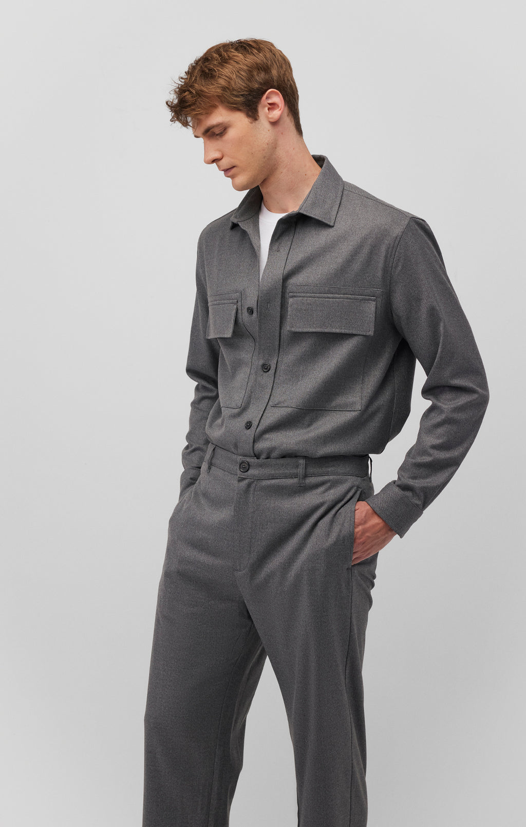 DOUBLE POCKET SHIRT IN DARK GREY MELANGE - Mavi Jeans