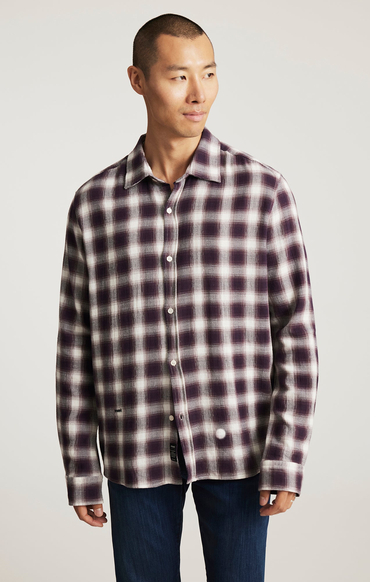 PLAID LONG SLEEVE BUTTON-UP SHIRT IN NIGHTSHADE CHECK - Mavi Jeans