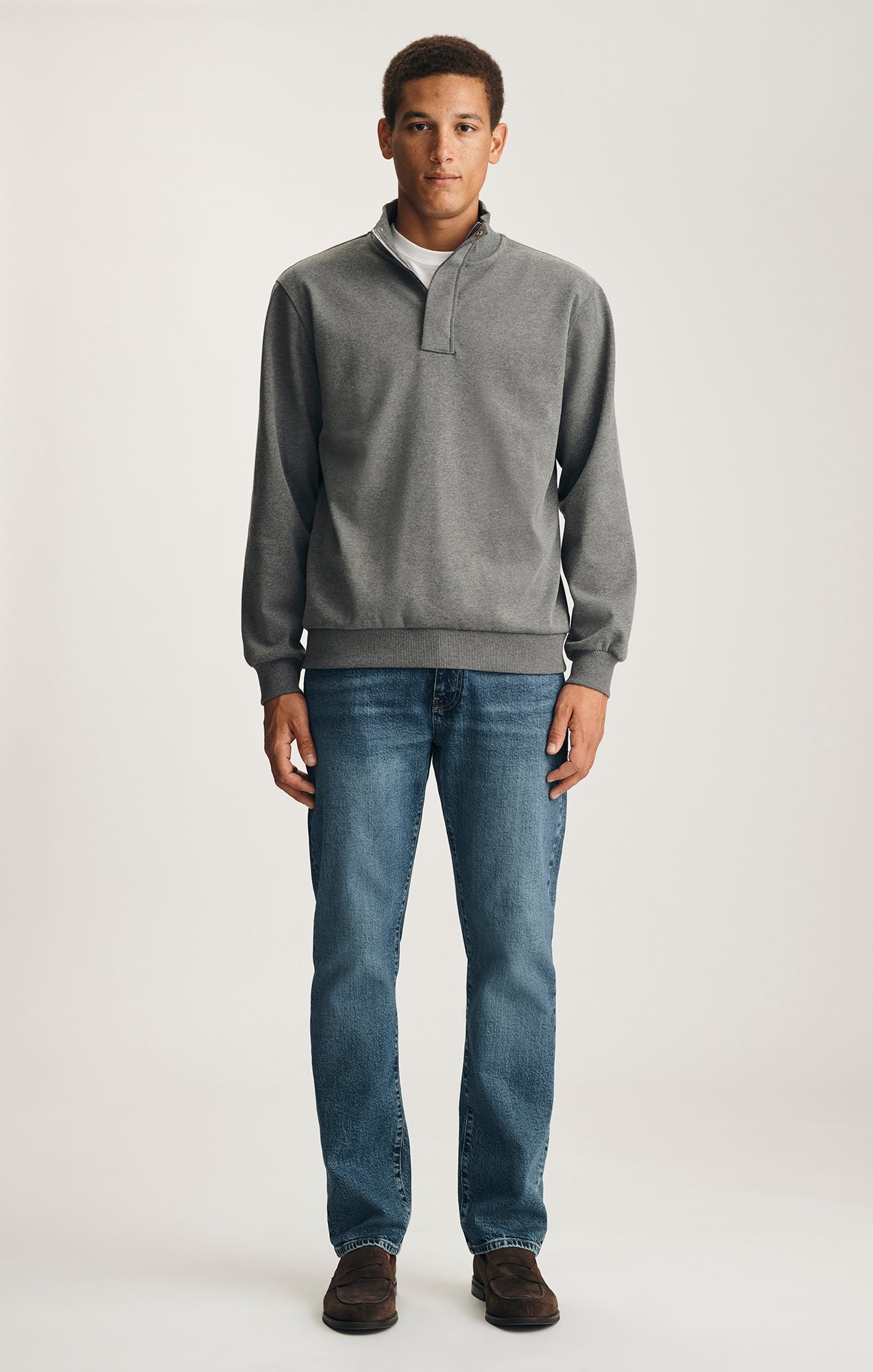 HALF ZIP SWEATSHIRT IN GREY MELANGE