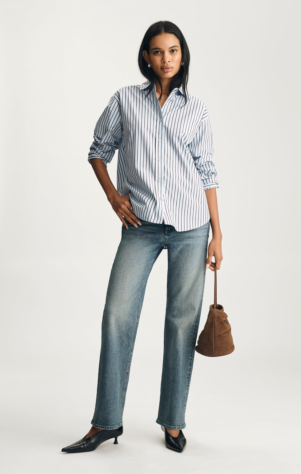 LONG SLEEVE BUTTON-UP SHIRT IN BLUE STRIPE - Mavi Jeans