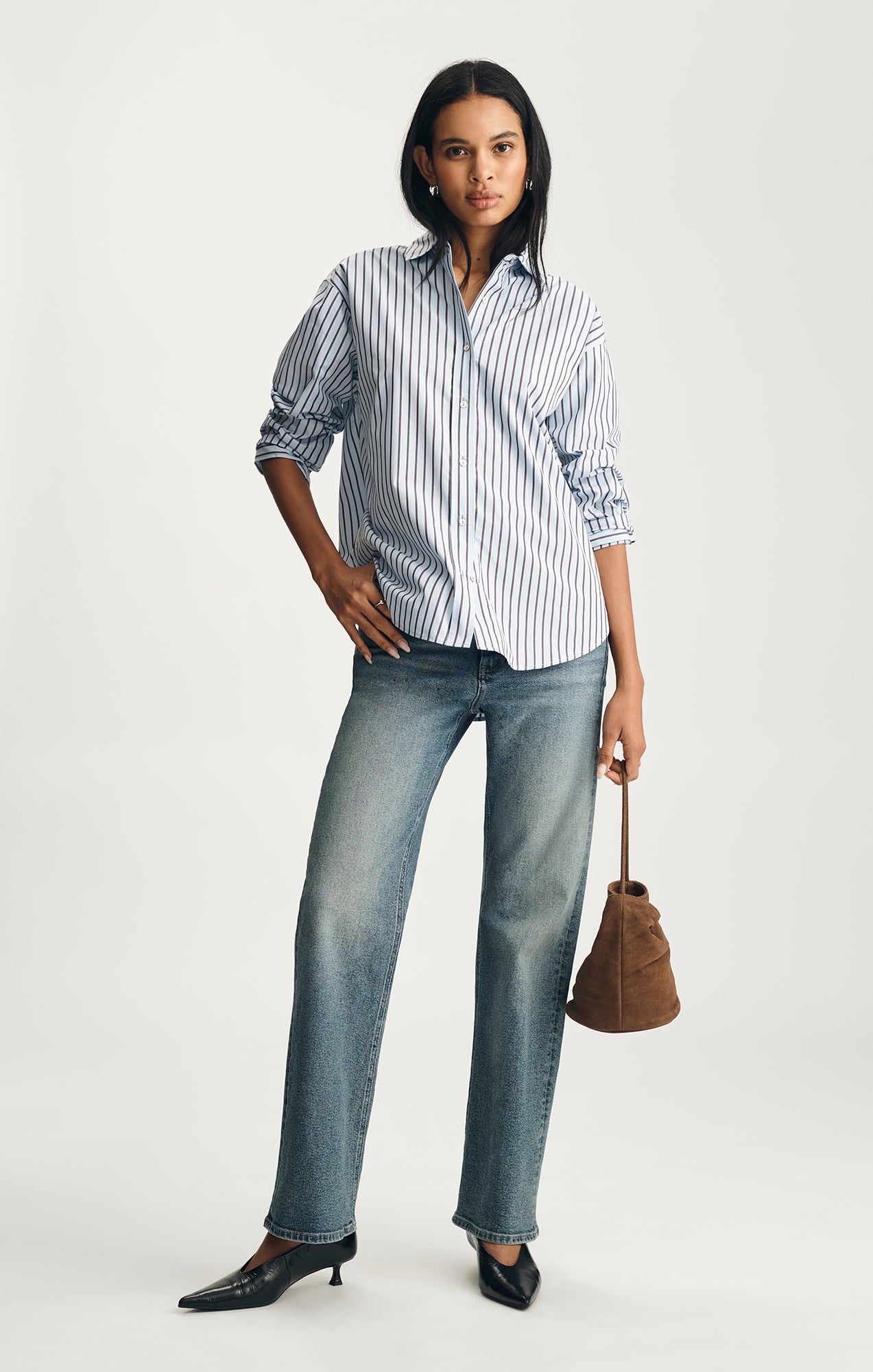 LONG SLEEVE BUTTON-UP SHIRT IN BLUE STRIPE - Mavi Jeans