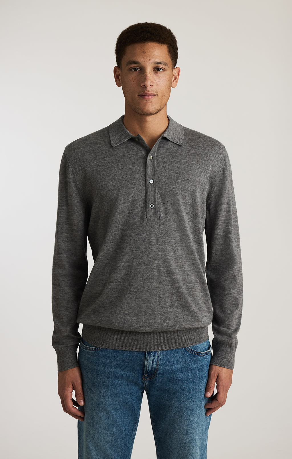 EDITION WOOL POLO SWEATER IN GREY MELANGE