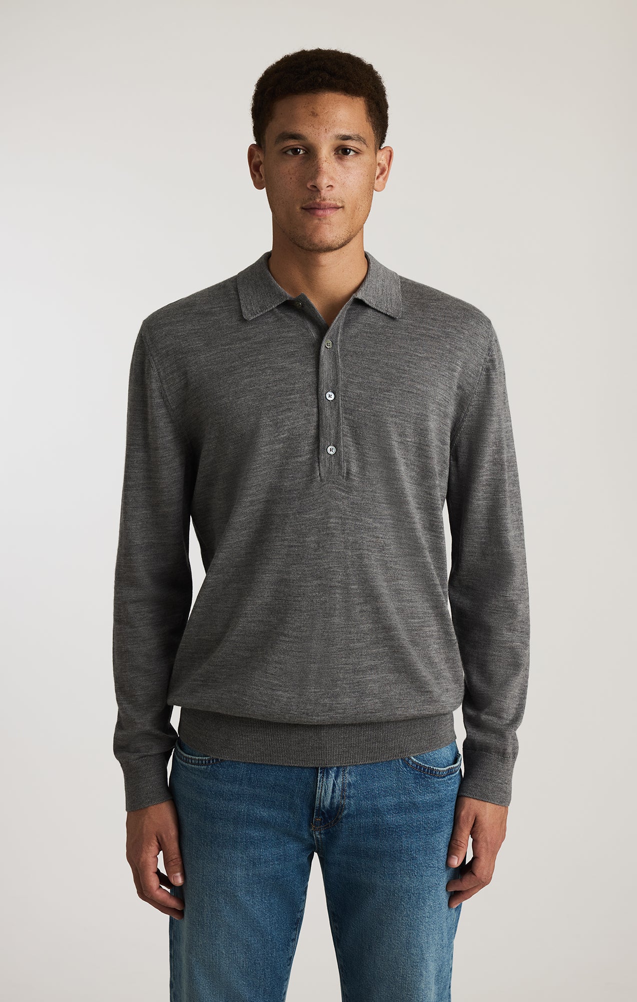 EDITION WOOL POLO SWEATER IN GREY MELANGE