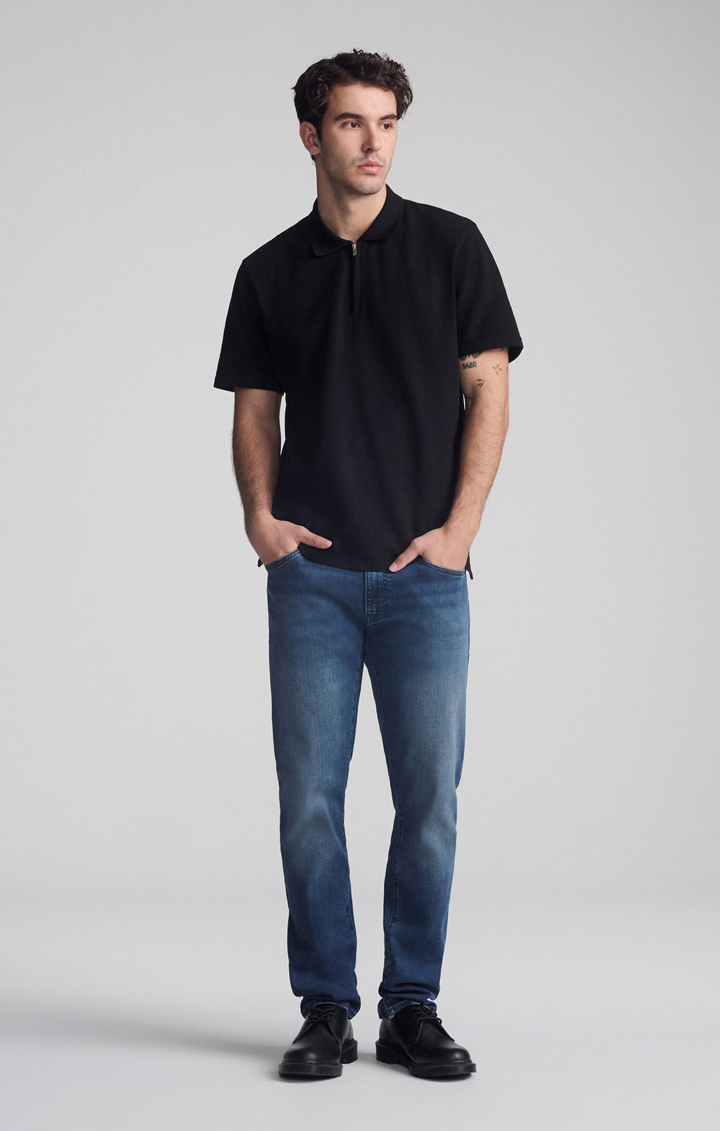 QUARTER ZIP POLO SHIRT IN BLACK - Mavi Jeans