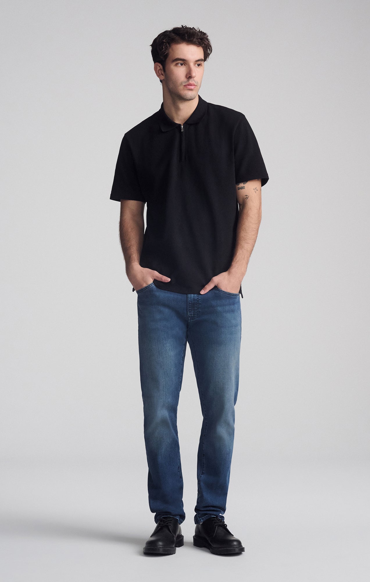 QUARTER ZIP POLO SHIRT IN BLACK - Mavi Jeans