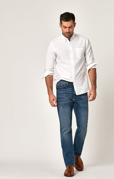Mavi Men's Matt Classic Relaxed Straight-Leg Jeans - Mid-Rise, Black Williamsburg Wash, 30W X 32L | Comfort Stretch Denim
