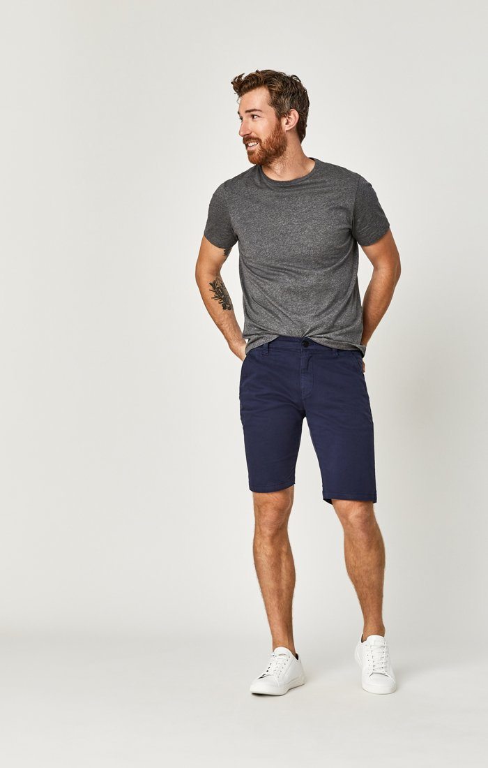navy shorts and shirt