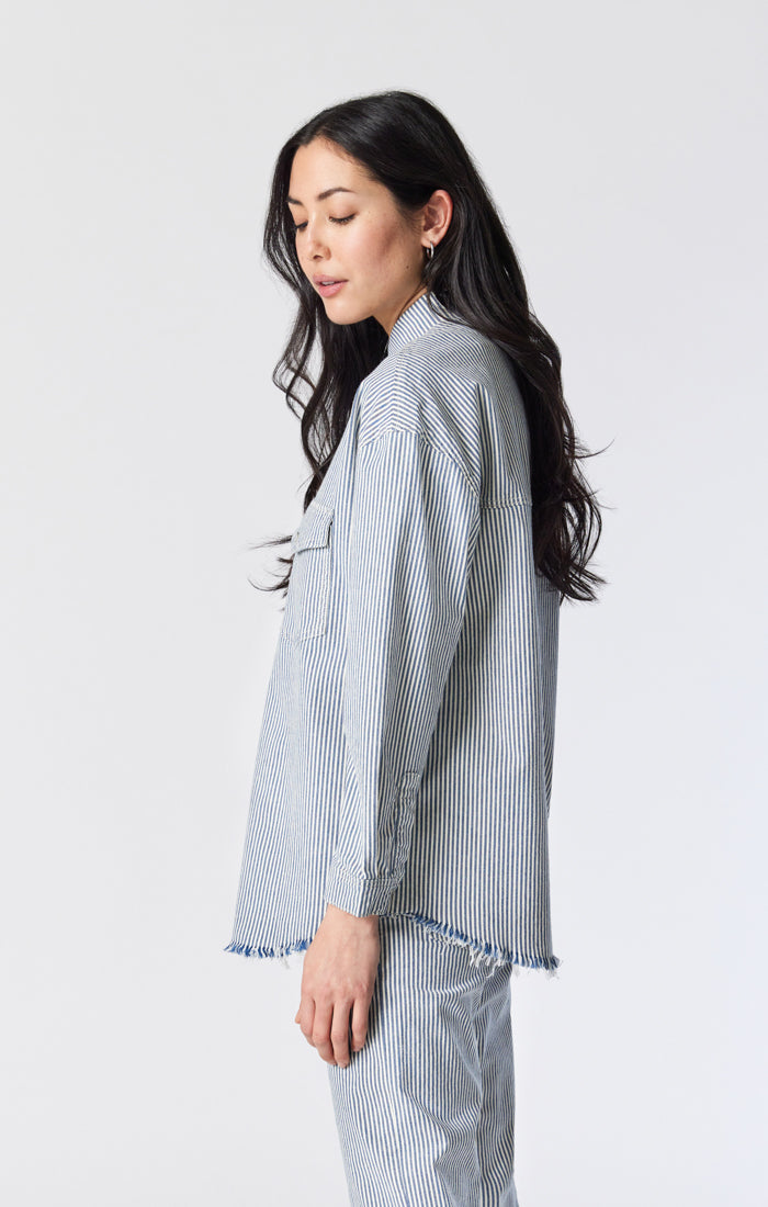 Mavi Jeans Dina Frayed Hem Denim Button-Up Shirt