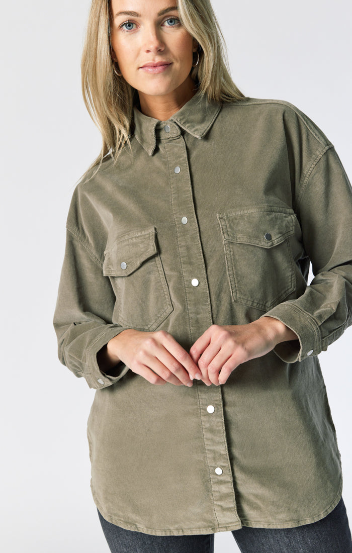 LIVIA OVERSIZED DENIM SHIRT IN ALOE CORD - Mavi Jeans