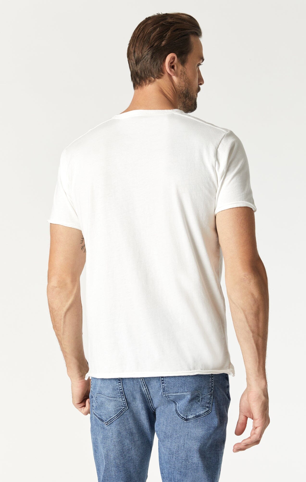 Mavi Men's Raw Edge Neck T-Shirt in Blanc de Blanc