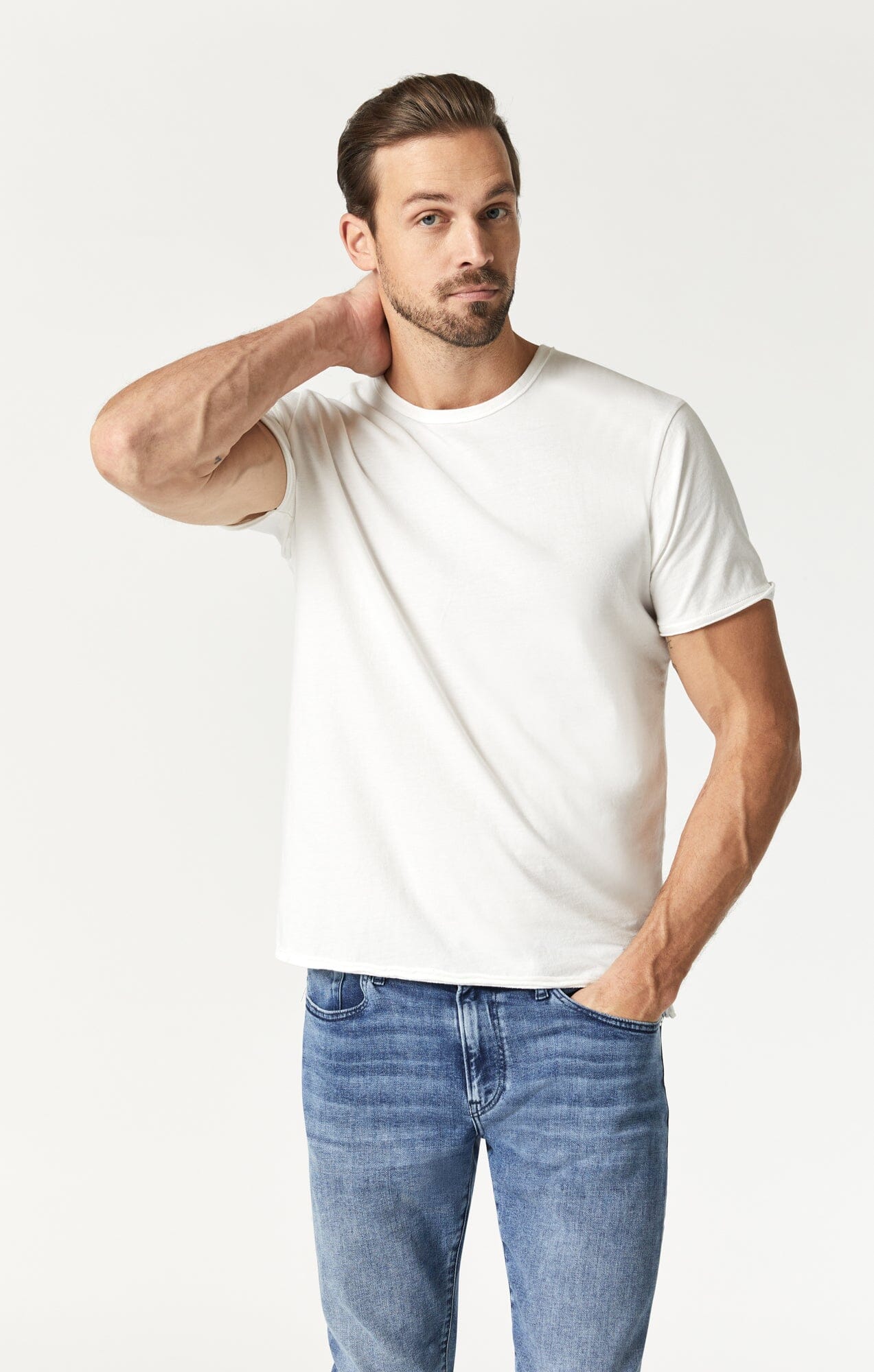 RAW EDGE NECK T-SHIRT IN BLANC DE BLANC - Mavi Jeans