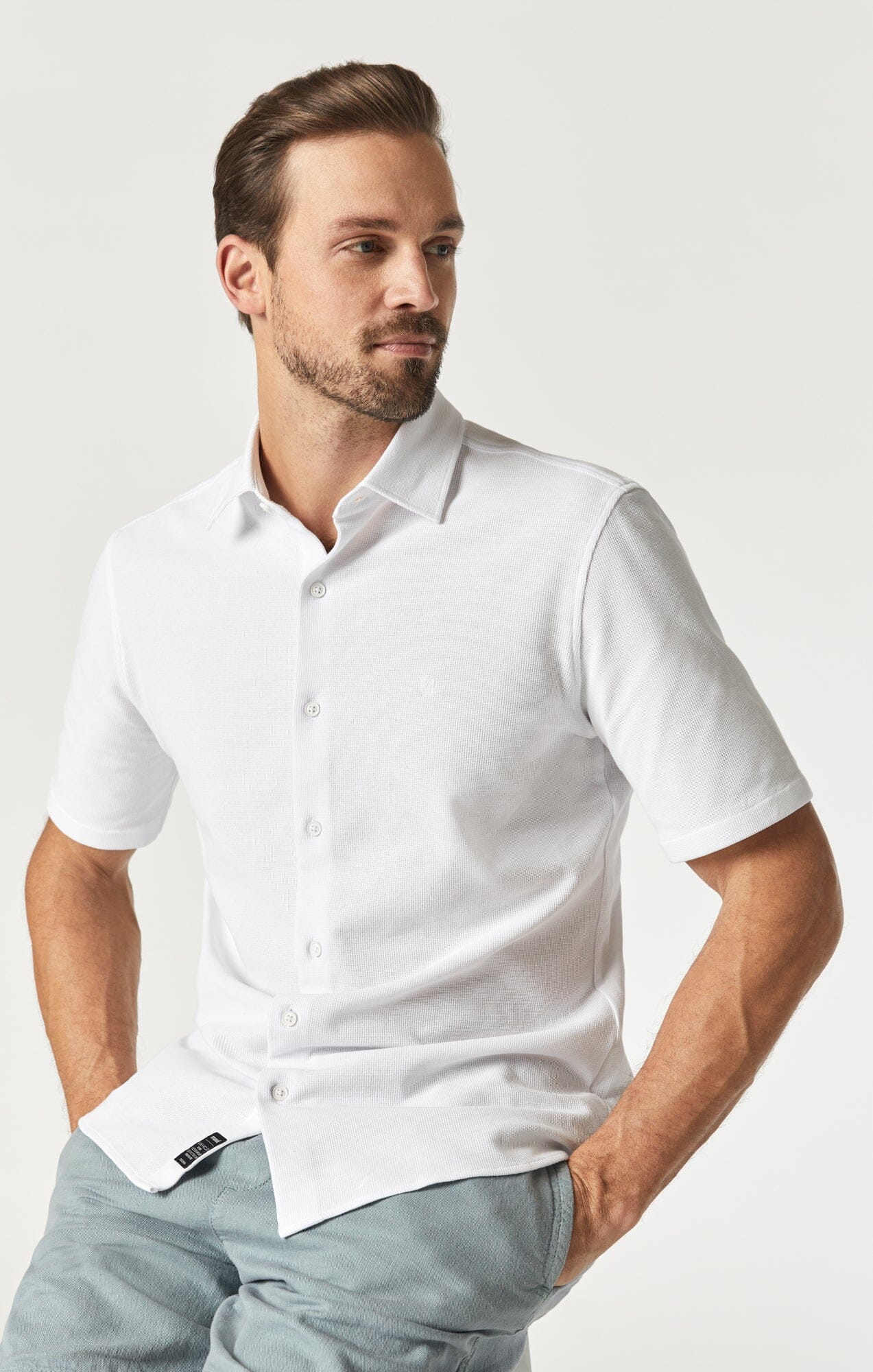 White polo button 2025 down short sleeve