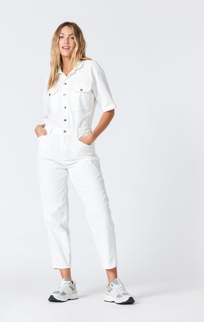 White discount jean jumpsuit