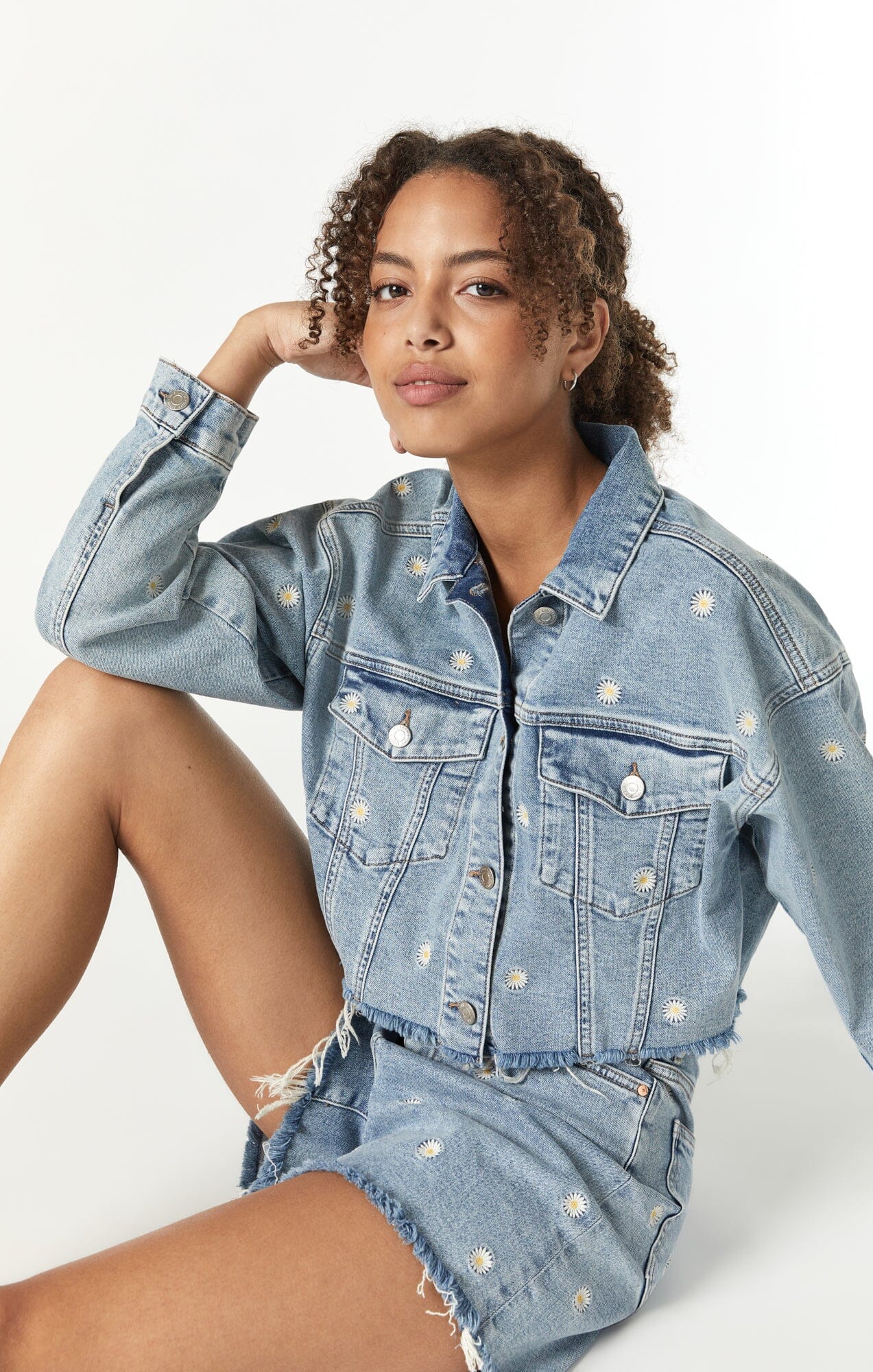 Floral denim store jacket forever 21