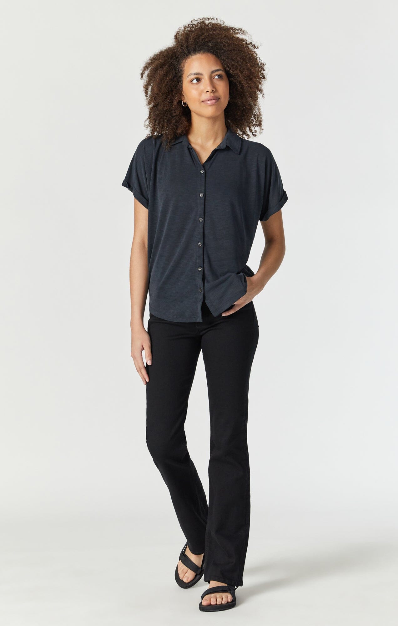 Mavi Women s Short Sleeve Button Down Shirt In Black