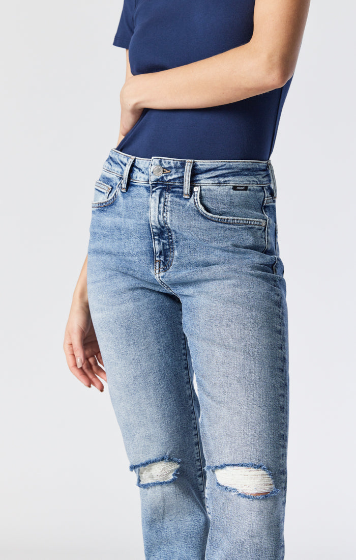 Women's Soho High-Rise, Girlfriend Jeans In Light Ripped Recycle Blue